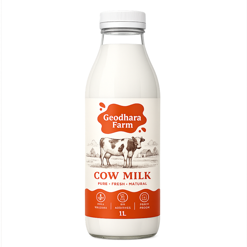 Bottle of Geodhara Farm cow milk, 1 litre